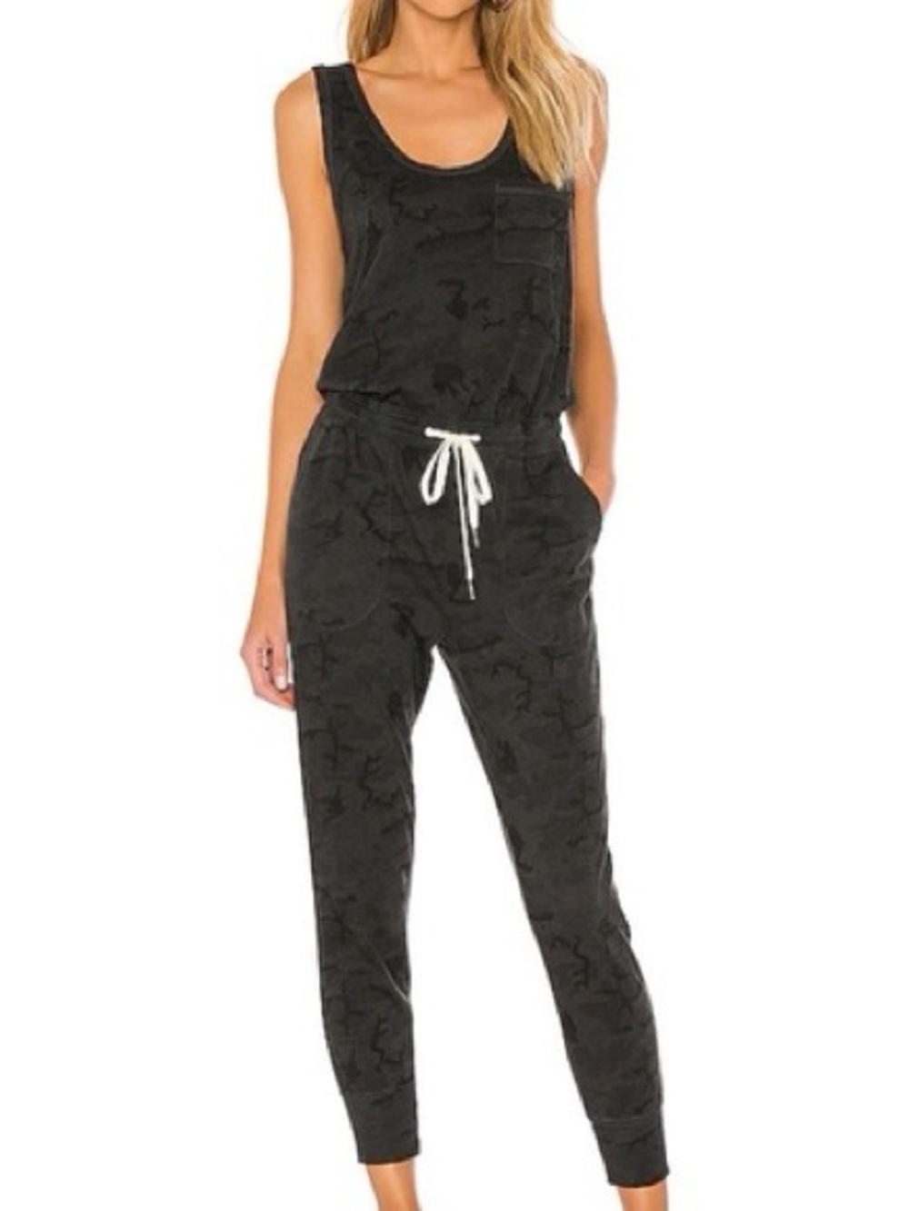 n:PHILANTHROPY Opal Jumpsuit Black Camo Drawstring Sleeveless Lounge Comfy Large